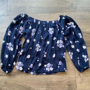 Hollister Navy Floral Off the Shoulder Blouse